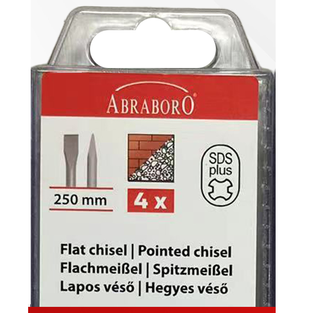 Abraboro SDS-plus vésőkészlet (lapos, hegyes), 4 részes termék fő termékképe