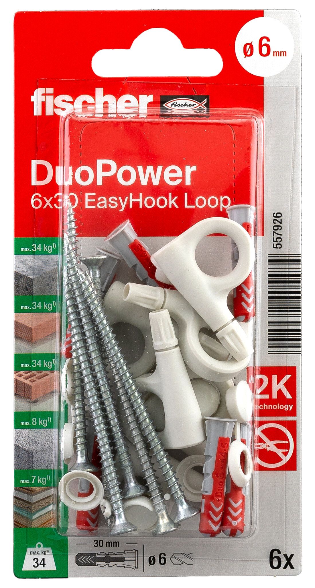 Fischer EasyHook szemmel + DuoPower kétkomponensű nylon dübel 6 x 30, bliszteres, 6 db/csomag termék fő termékképe
